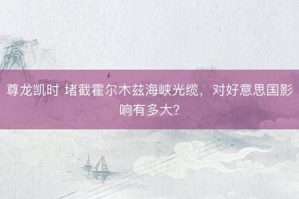 尊龙凯时 堵截霍尔木兹海峡光缆,对好意思国影响有多大?