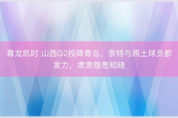 尊龙凯时 山西G2投降青岛，奈特与原土球员都发力，肃肃隐患知晓