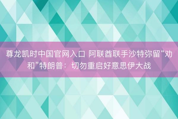 尊龙凯时中国官网入口 阿联酋联手沙特弥留“劝和”特朗普：切勿重启好意思伊大战