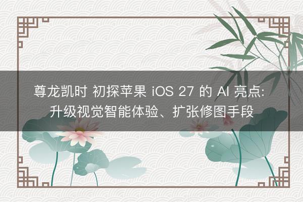 尊龙凯时 初探苹果 iOS 27 的 AI 亮点: 升级视觉智能体验、扩张修图手段