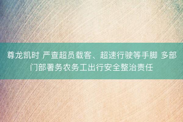 尊龙凯时 严查超员载客、超速行驶等手脚 多部门部署务农务工出行安全整治责任