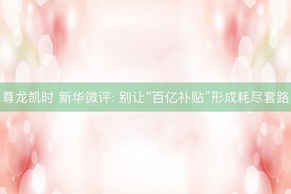 尊龙凯时 新华微评: 别让“百亿补贴”形成耗尽套路