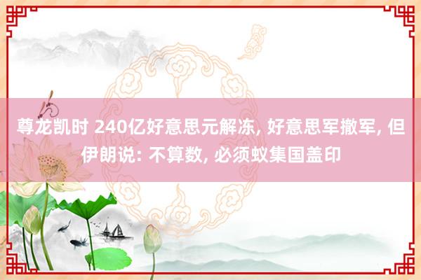 尊龙凯时 240亿好意思元解冻， 好意思军撤军， 但伊朗说: 不算数， 必须蚁集国盖印